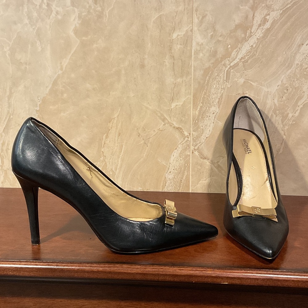 MICHAEL Michael Kors Black Heels with Gold Accent, Size 8.5